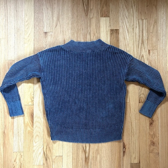 AERIE wide v-neck chunky rib oversized sweater 100% cotton coastal blue size XS - Picture 10 of 11